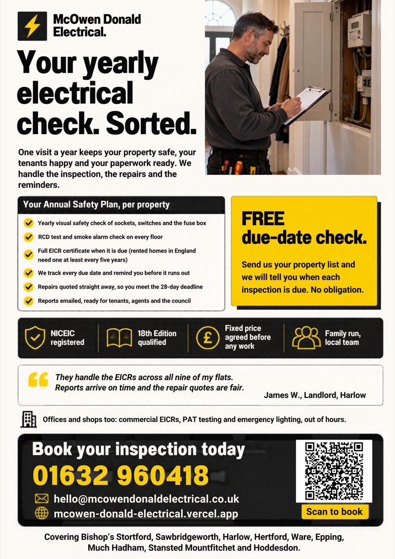 McOwen Donald Electrical flyer: Your yearly electrical check. Sorted.