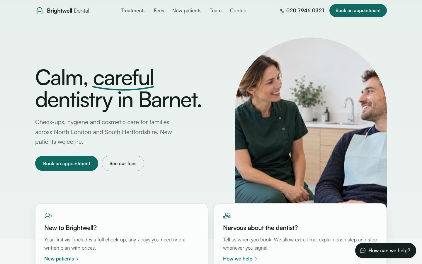 Brightwell Dental: Calm reveals for nervous patients, published fees and guided booking.